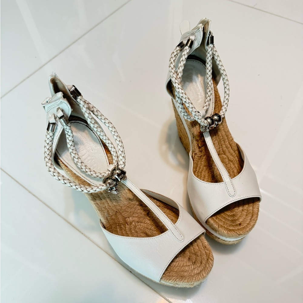 McQueen White Wedge Sandals Platform 37 Scull rhinestones